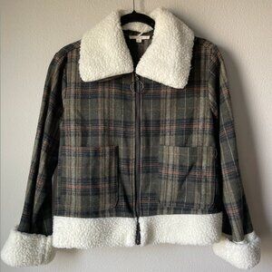 Le Lis Green Plaid Jacket with Sherpa - Size S